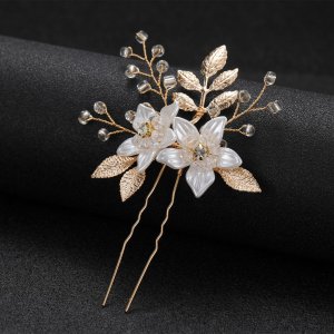 3 Piece Transparent Crystal U-shaped Hair Clip With White Flower